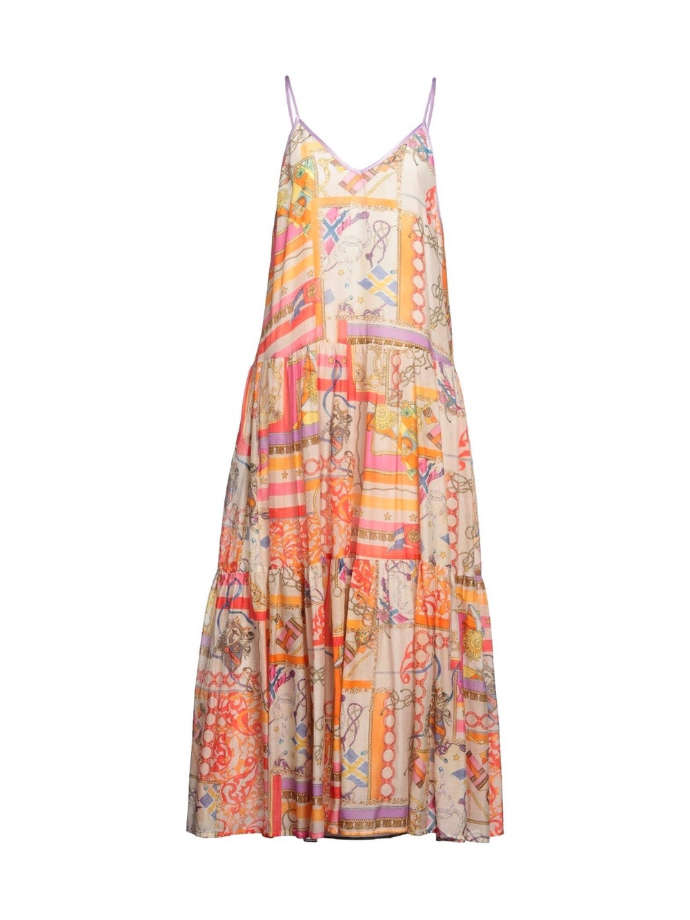 Shirtaporter Patterned Tiered Slip Maxi Dress in Multicolor Print